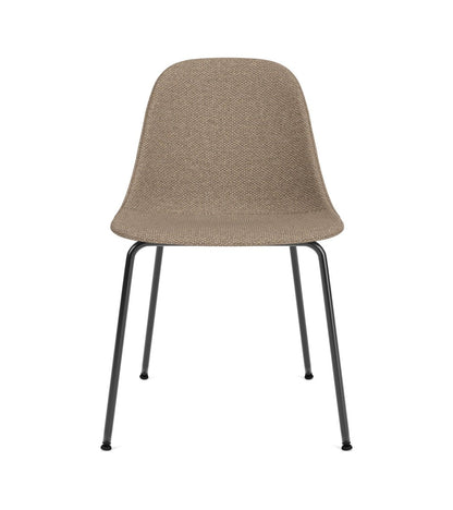 Front view of the Harbour Side Chair, Dining Height, in textured Logan Flint upholstery with a black steel base.