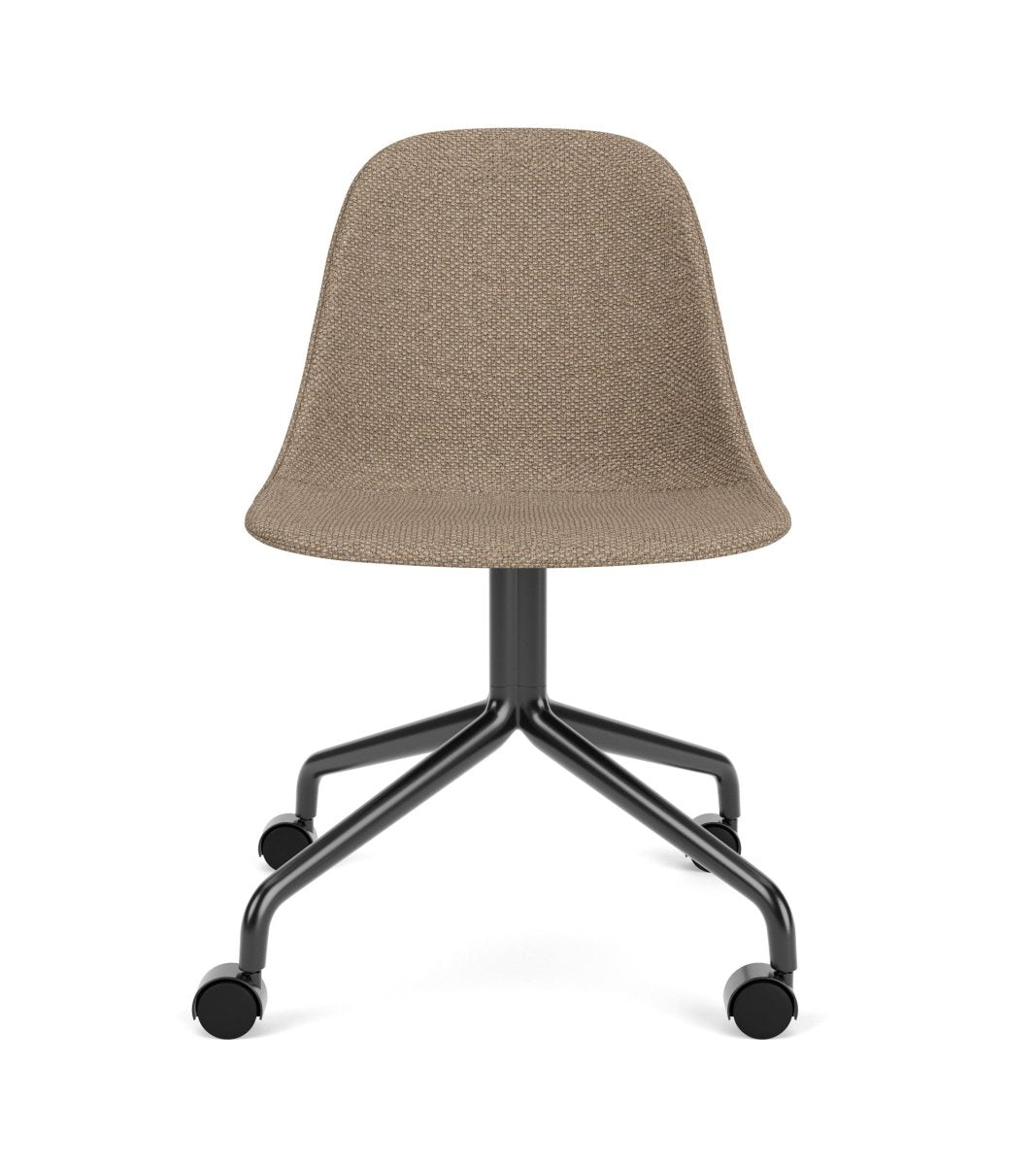 Harbour Side Chair with Logan Flint upholstery and a black star base with casters, shown from the front.