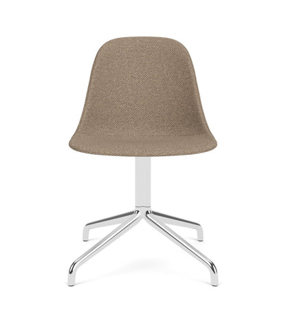 Harbour Side Chair with textured brown Logan Flint upholstery and a polished silver star base, seen from the front.