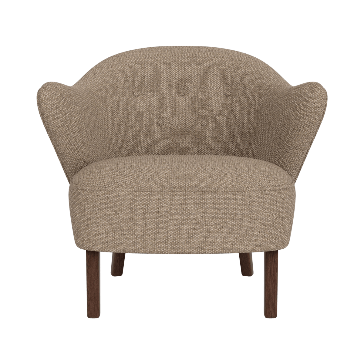 Front view of the Ingeborg Lounge Chair in Logan Flint fabric with smoked oak legs, set against a clean white background.