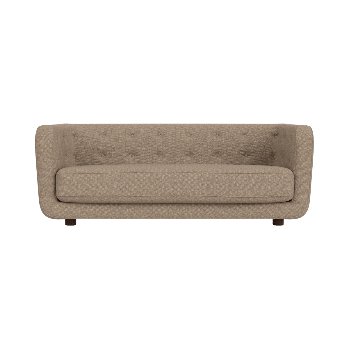 Vilhelm Sofa in Logan Flint upholstery with smoked oak legs, shown from the front against a white background.