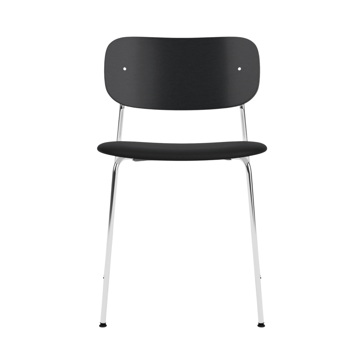 Co Dining Chair featuring a black oak back and Sierra 1001 upholstered seat, mounted on a sleek chrome frame.