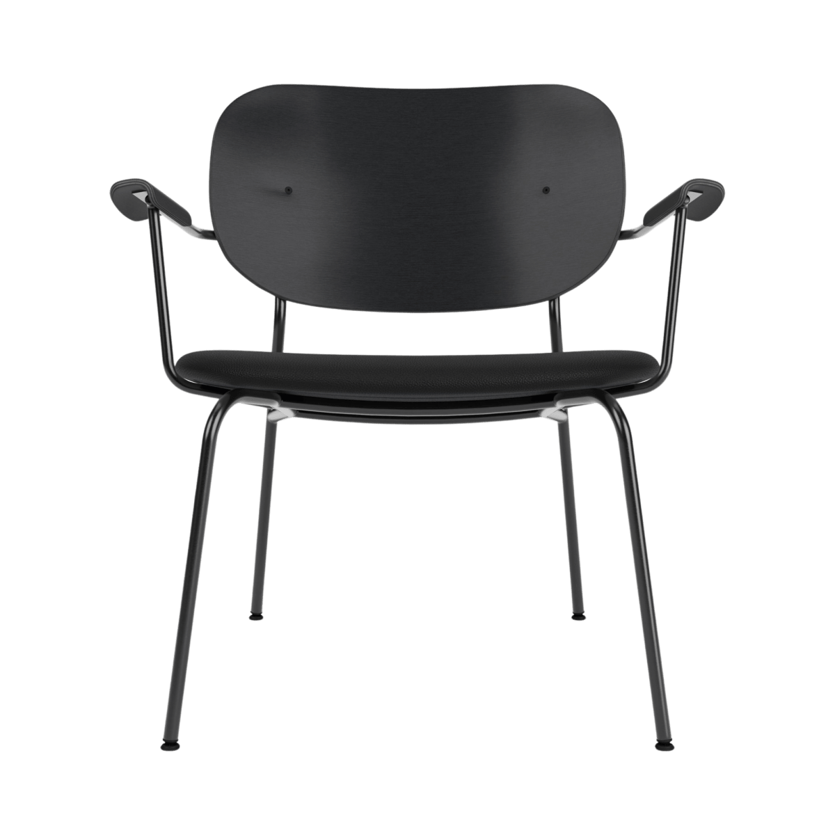 Co Lounge Chair, Partially Upholstered with a black painted oak back, Sierra 1001 seat and powder-coated steel frame.