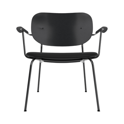 Co Lounge Chair, Partially Upholstered with a black painted oak back, Sierra 1001 seat and powder-coated steel frame.