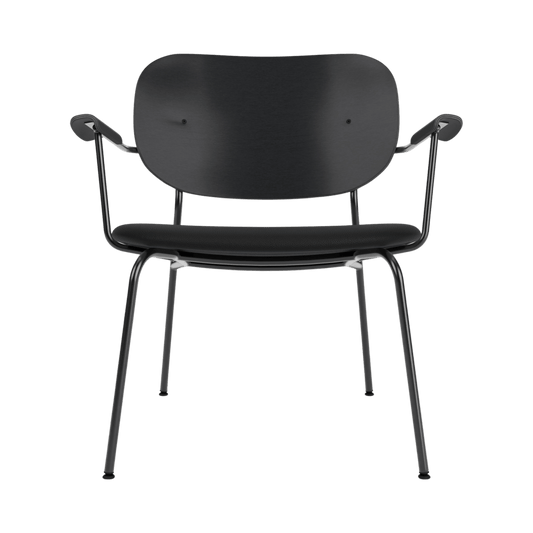 Co Lounge Chair, Partially Upholstered with a black painted oak back, Sierra 1001 seat and powder-coated steel frame.