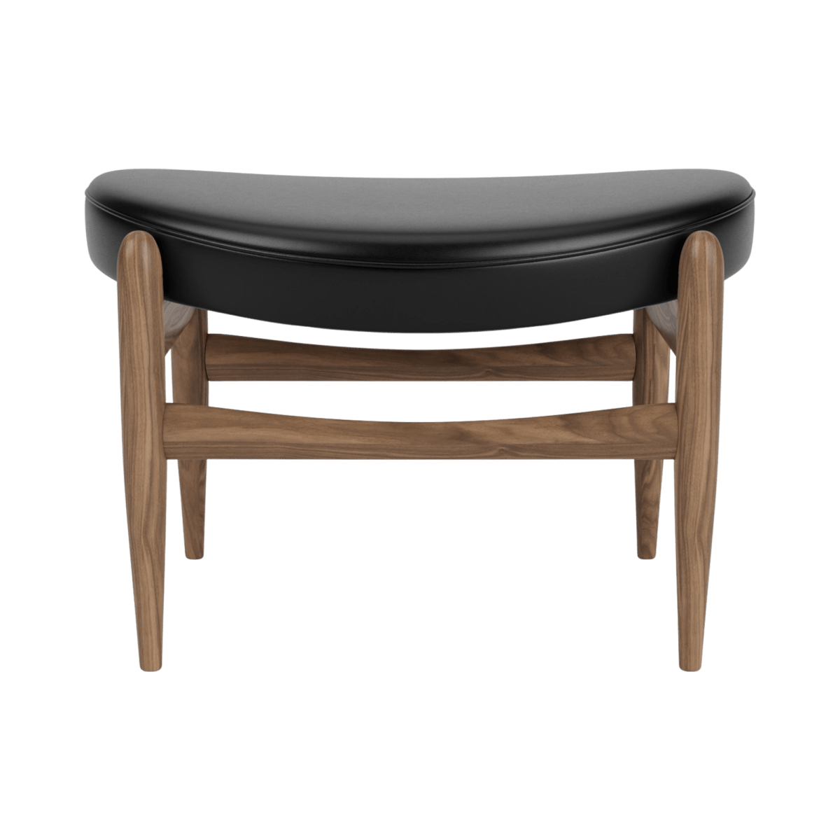 Front view of the Elizabeth Ottoman with wooden legs and dark upholstered seat, showcasing its classic design.