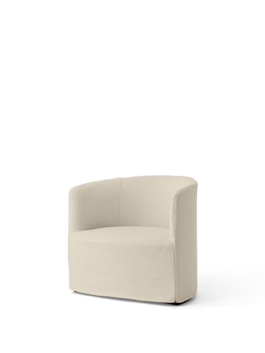 Tearoom Lounge Chair with Loose Cover in textured, off-white Logan Jasmine, shown from an angle against a white background.