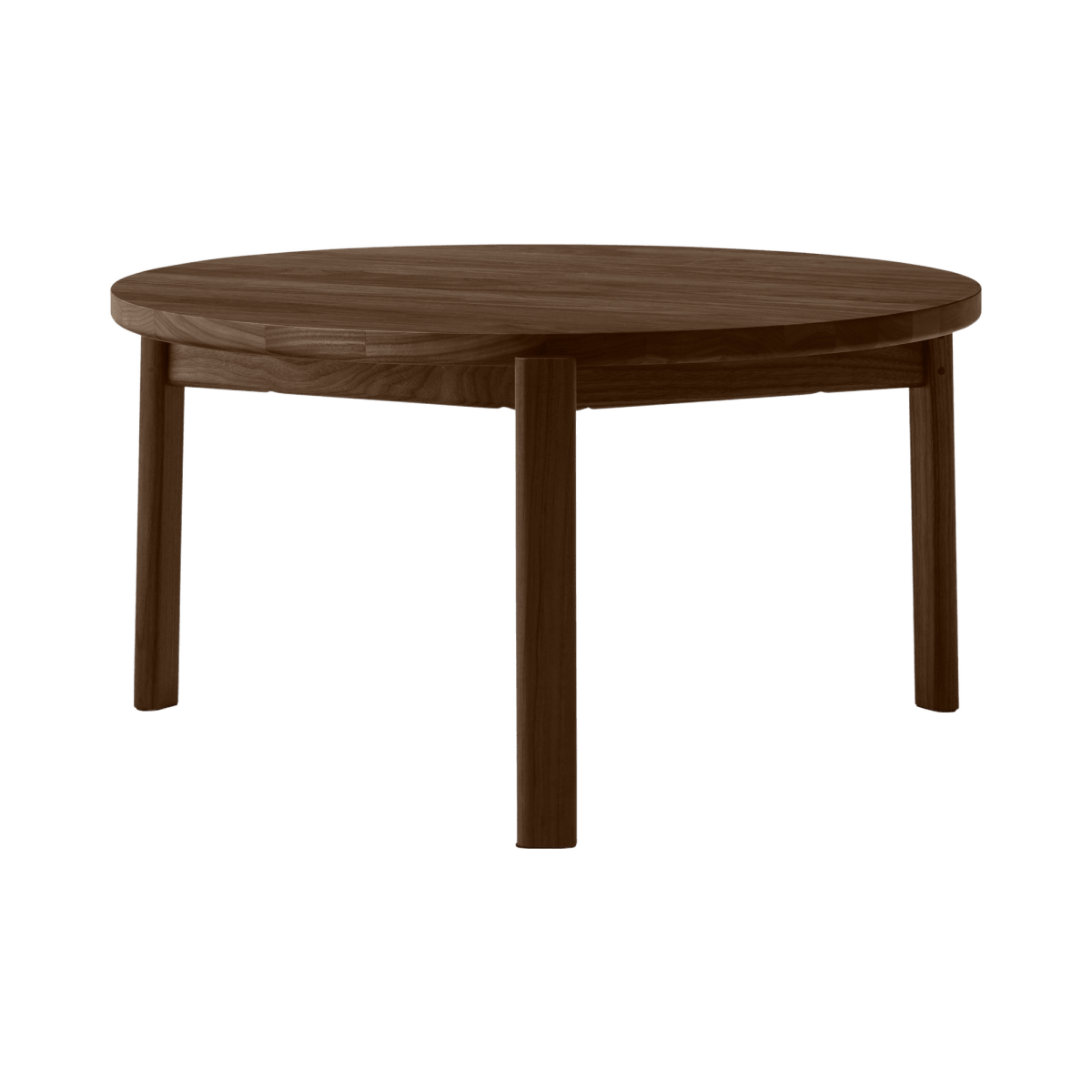 Front view of the Passage Lounge Table with a dark wooden round top and solid legs shown against a plain white background.