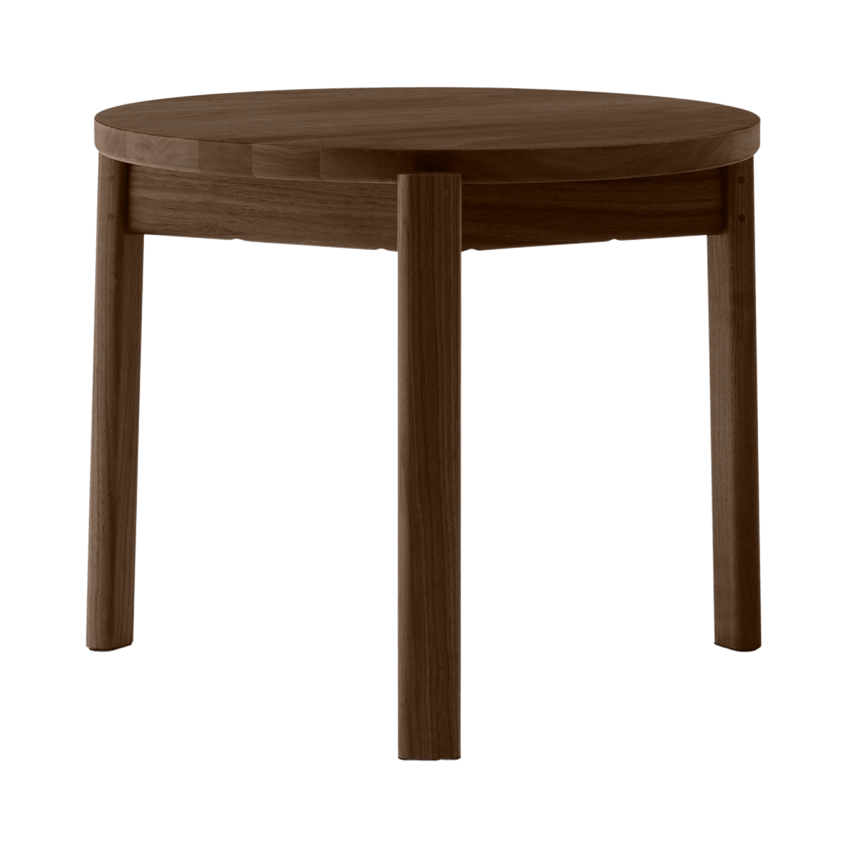Dark wooden Passage Lounge Table with a round top and solid legs shown against a white background.