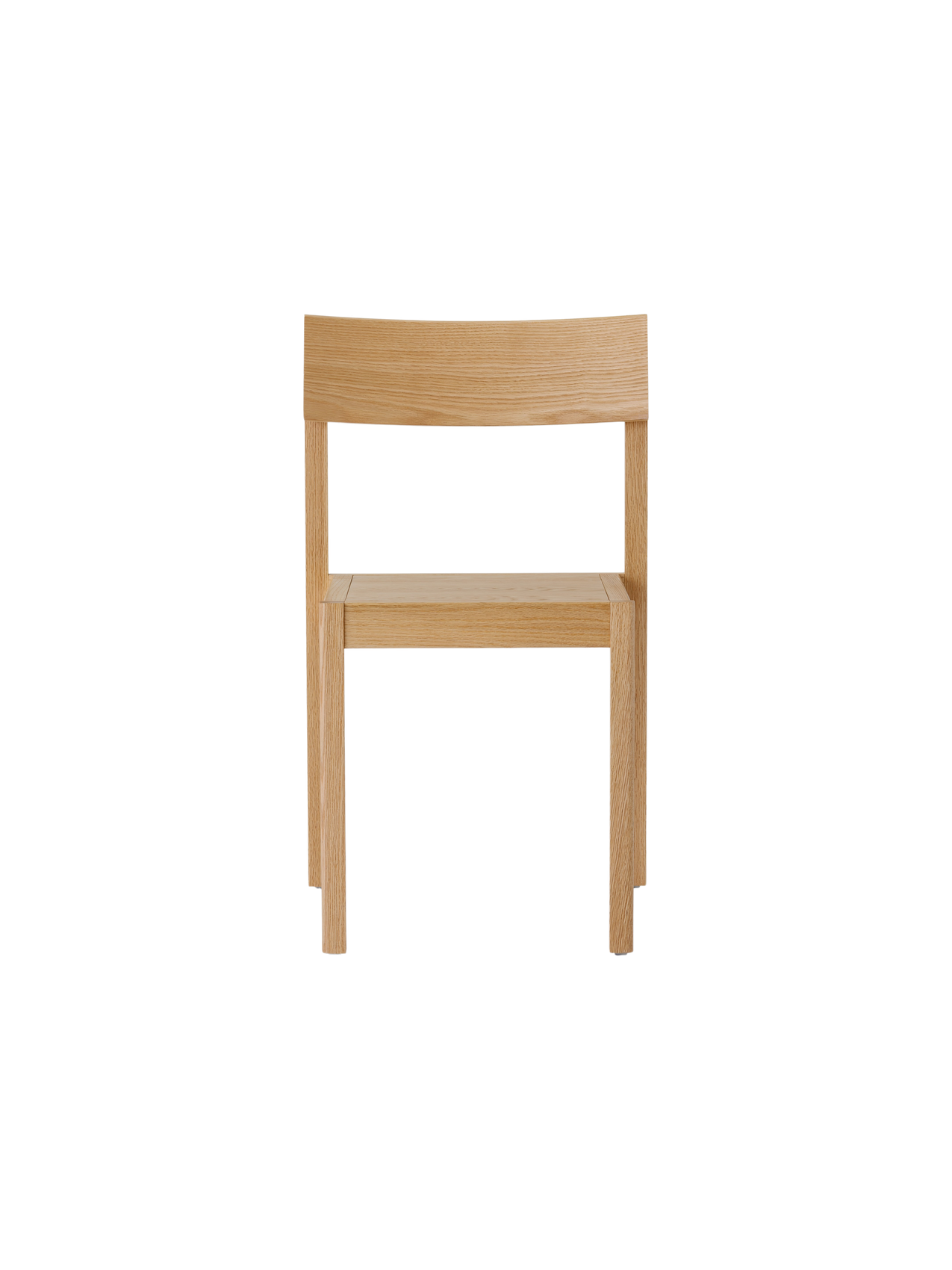 Natural oak Mauro Dining Chair with a veneer seat and minimalist solid wood frame, viewed from the front.