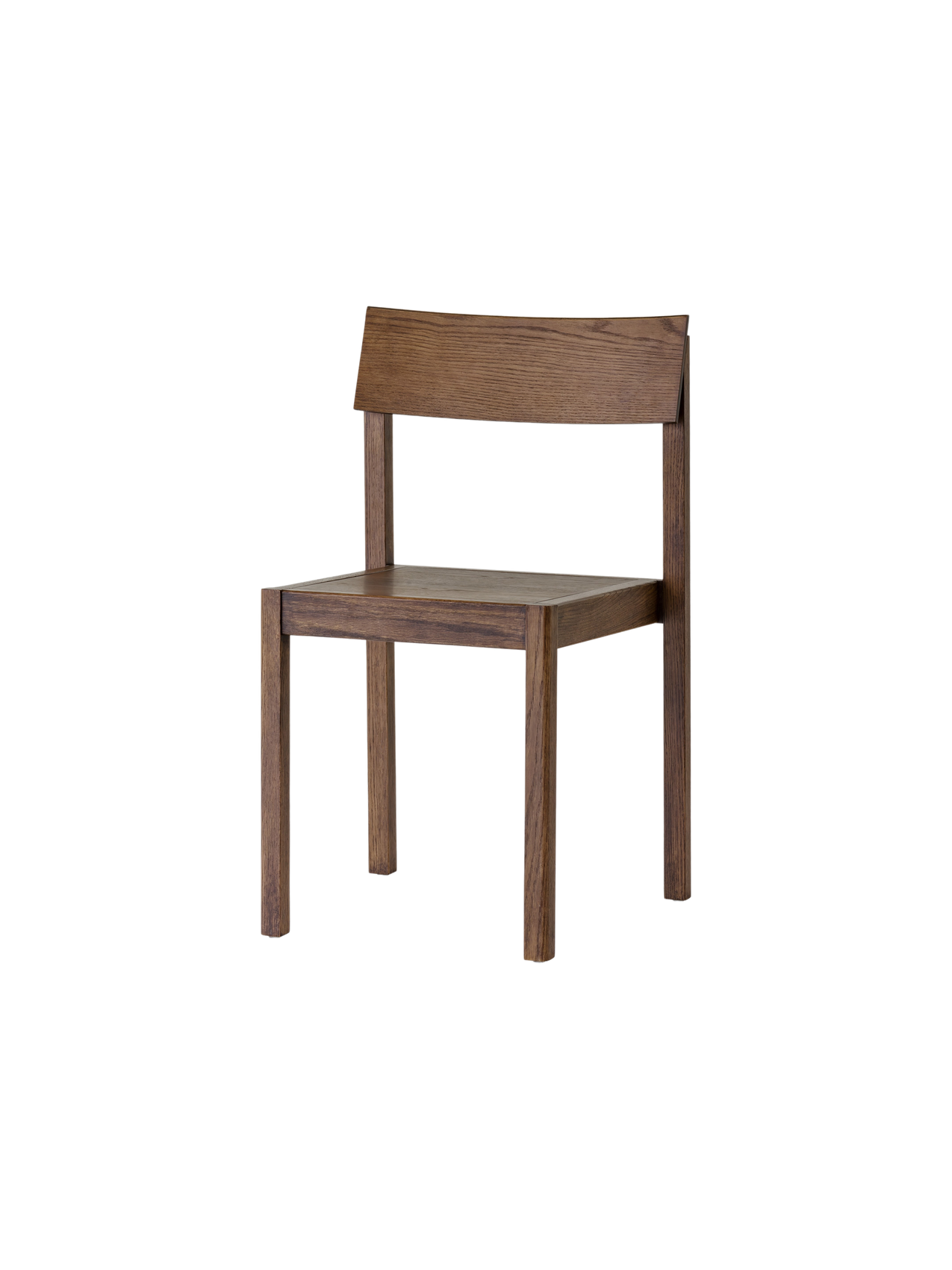 Dark-stained oak Mauro Dining Chair with a matching veneer seat and curved backrest, viewed from a slight angle.