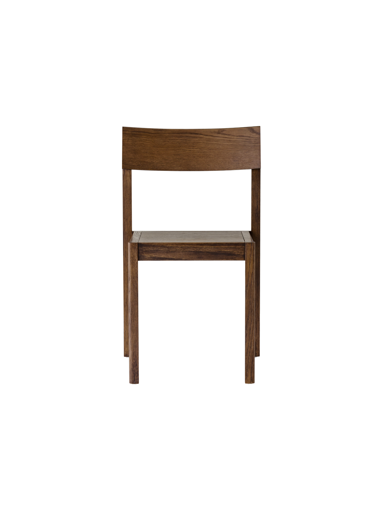 Mauro Dining Chair in dark-stained oak with a matching veneer seat and curved backrest, front view.