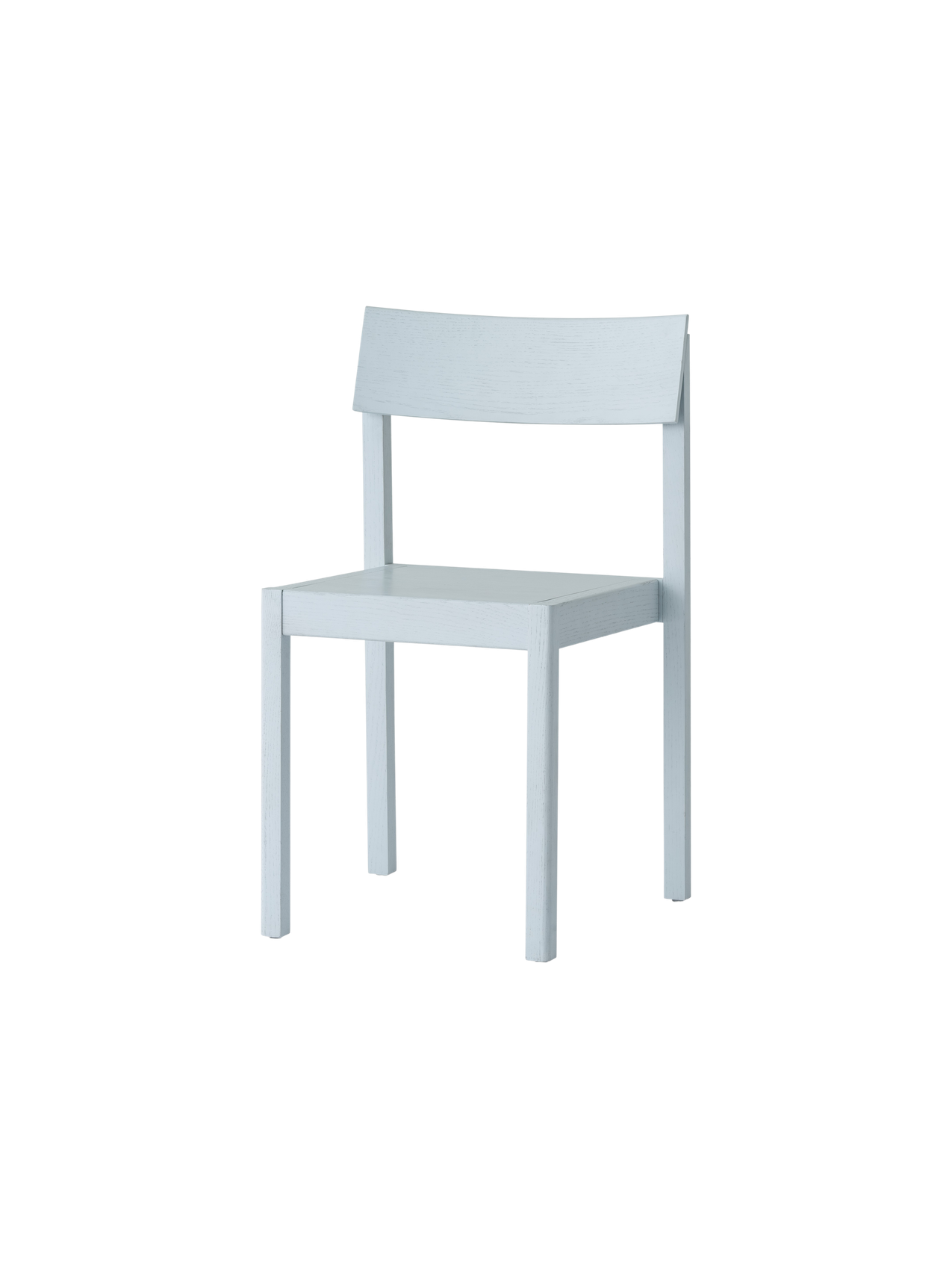 Linen blue Mauro Dining Chair featuring a solid wood frame and curved veneer seat, shown at an angle.