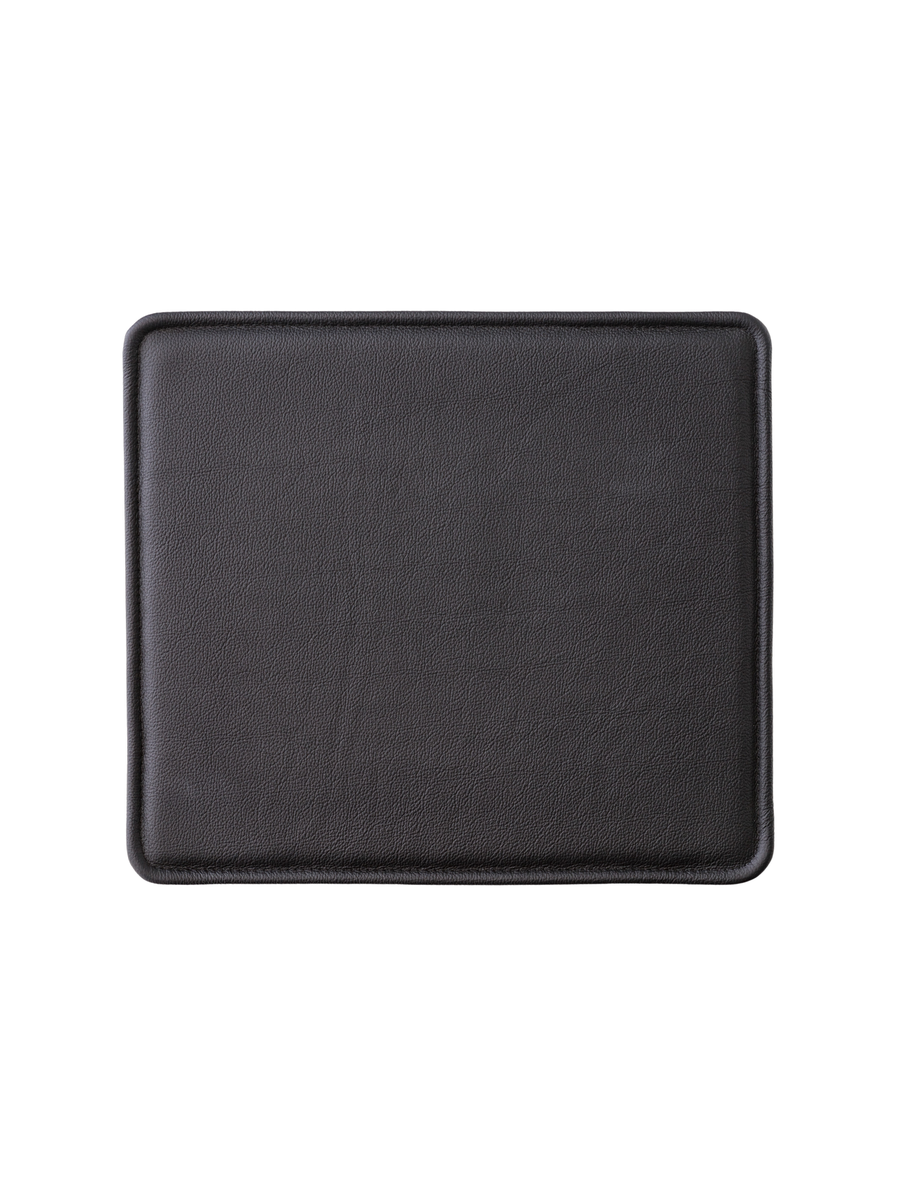 Black leather Mauro Dining Chair Seat Cushion with a square profile and rounded corners on a white background.
