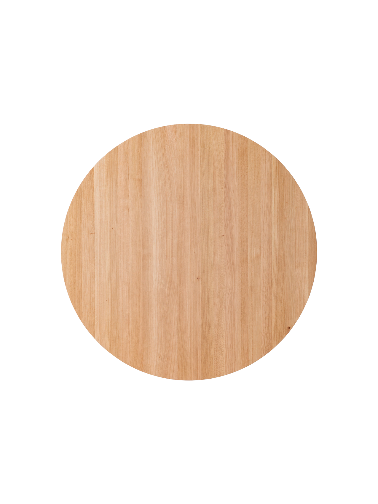 Overhead view of the round Puffin Dining Table in natural solid oak, highlighting the organic wood grain texture.