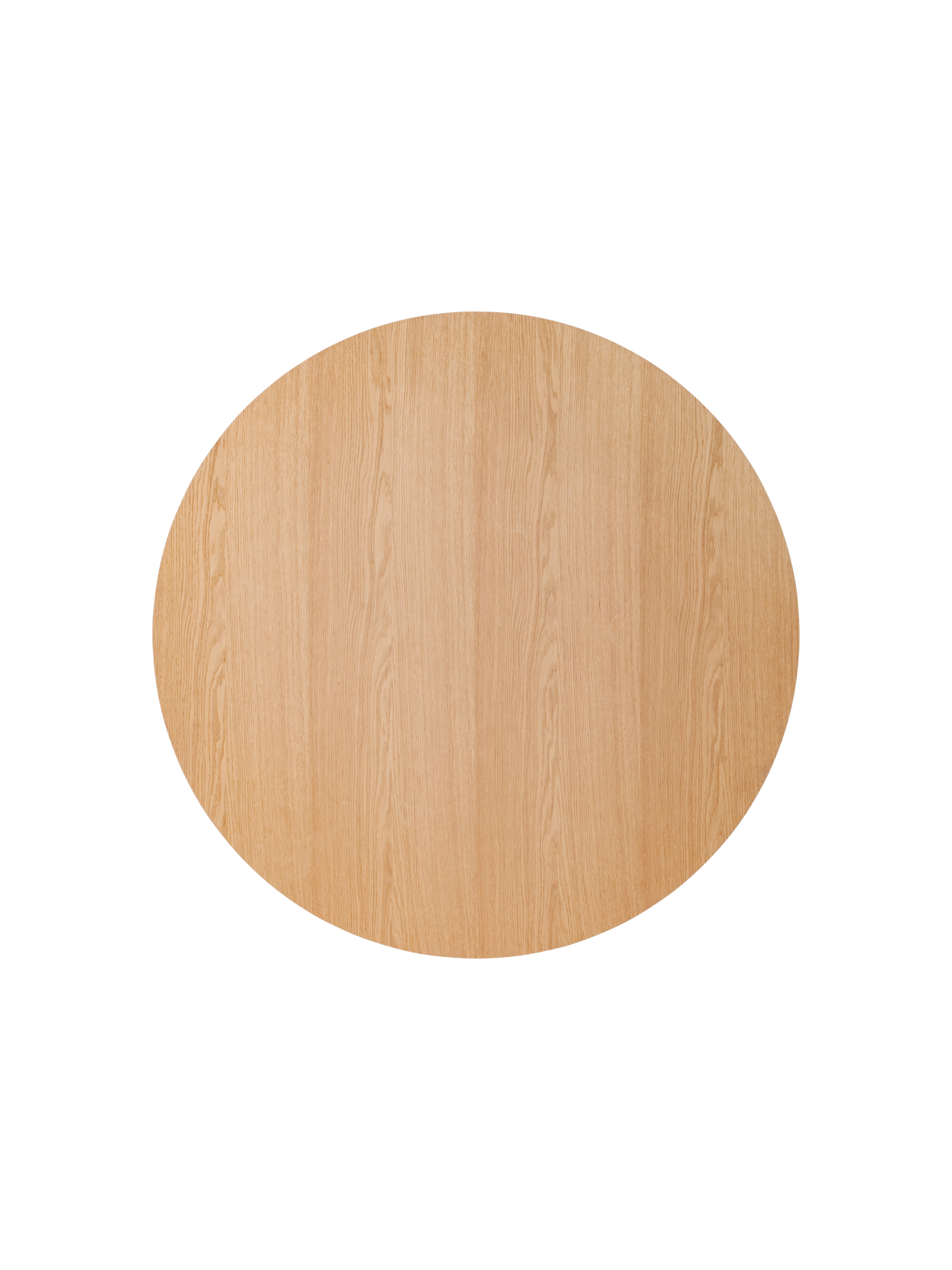 Top-down view of the round Puffin Dining Table, showcasing the natural oak grain and smooth circular tabletop.