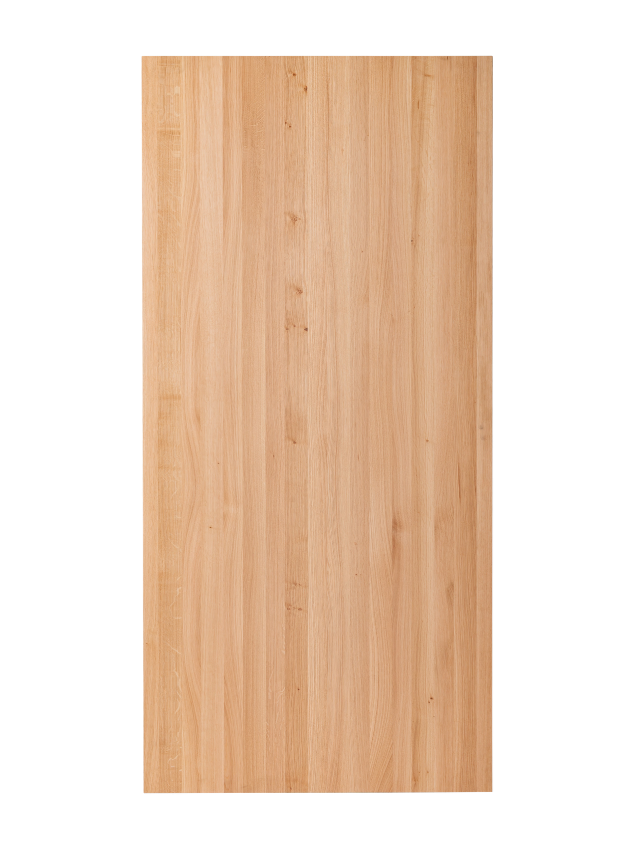 Solid natural oak tabletop of the rectangular Puffin Dining Table, displaying a light wood grain and smooth finish.