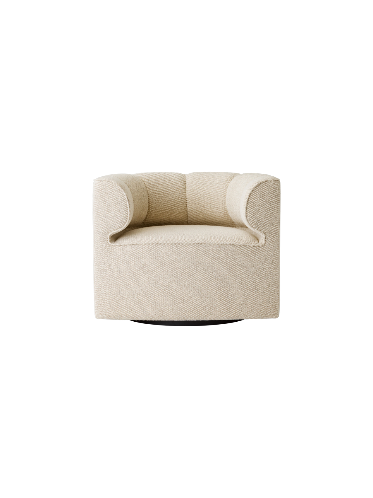 Eave Seamline Lounge Chair in Logan Fossil textured cream fabric, featuring curved armrests and a low profile.