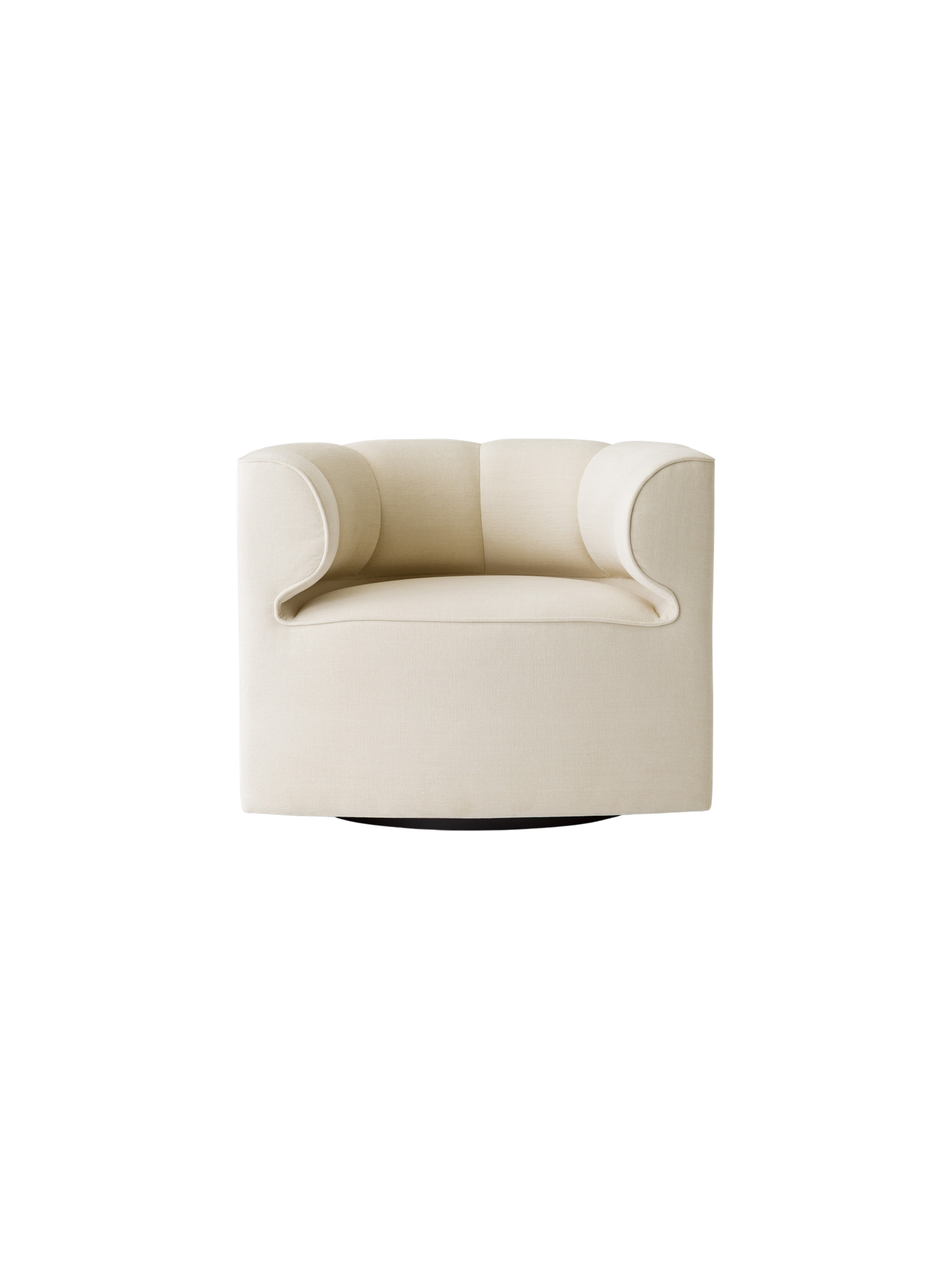 Eave Seamline Lounge Chair in cream Siennatonal 12 fabric, featuring a minimalist curved silhouette and swivel base.