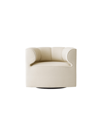 Eave Seamline Lounge Chair in cream Siennatonal 12 fabric, featuring a minimalist curved silhouette and swivel base.