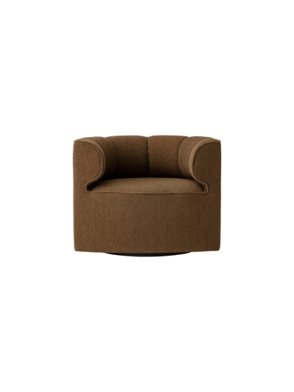 Textured brown Eave Seamline Lounge Chair in Logan Nutmeg, a modern upholstered armchair with a curved silhouette.