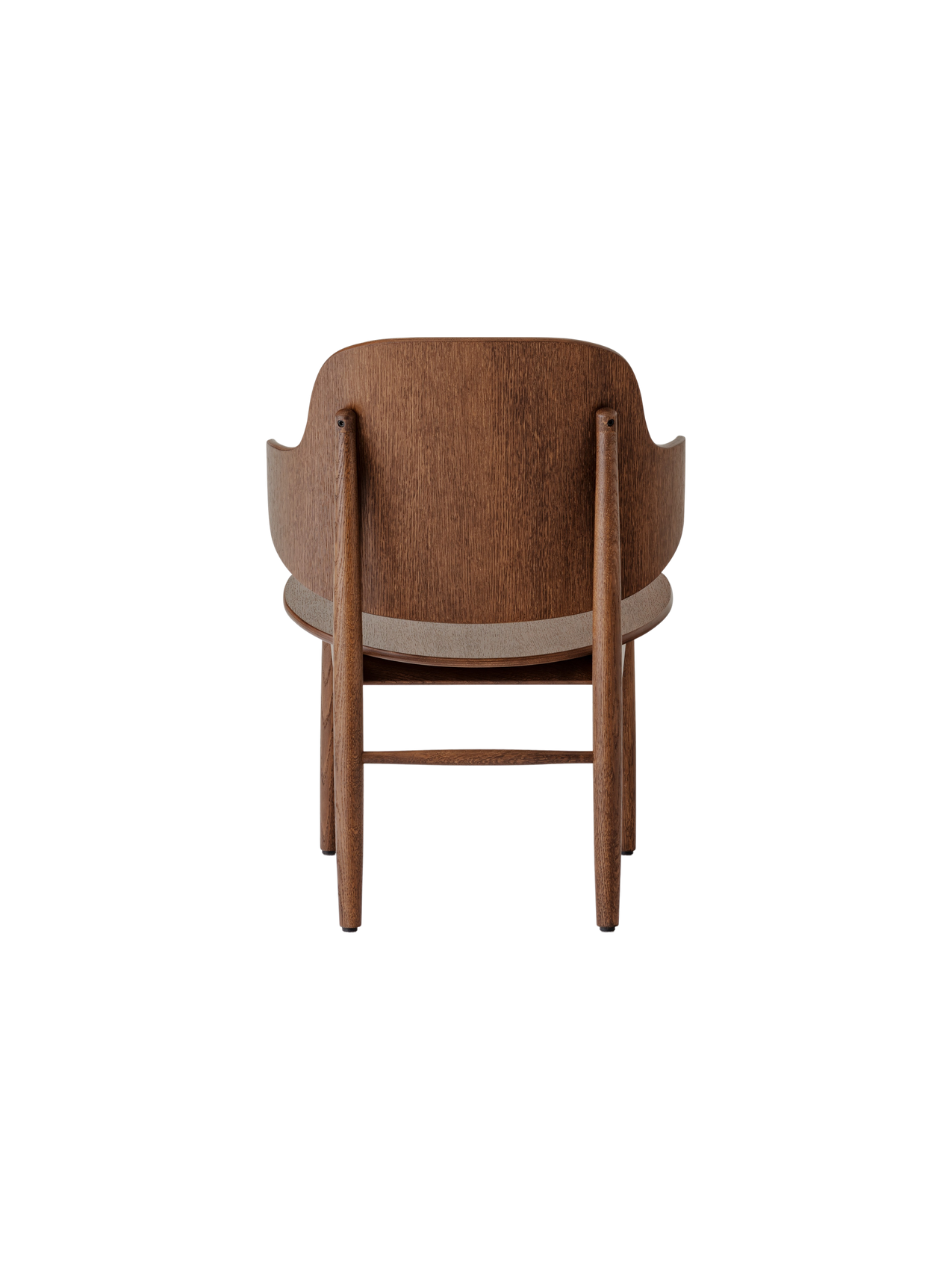 The Penguin Wooden Lounge Chair in red-stained oak, featuring a curved form-pressed veneer back and solid oak frame.