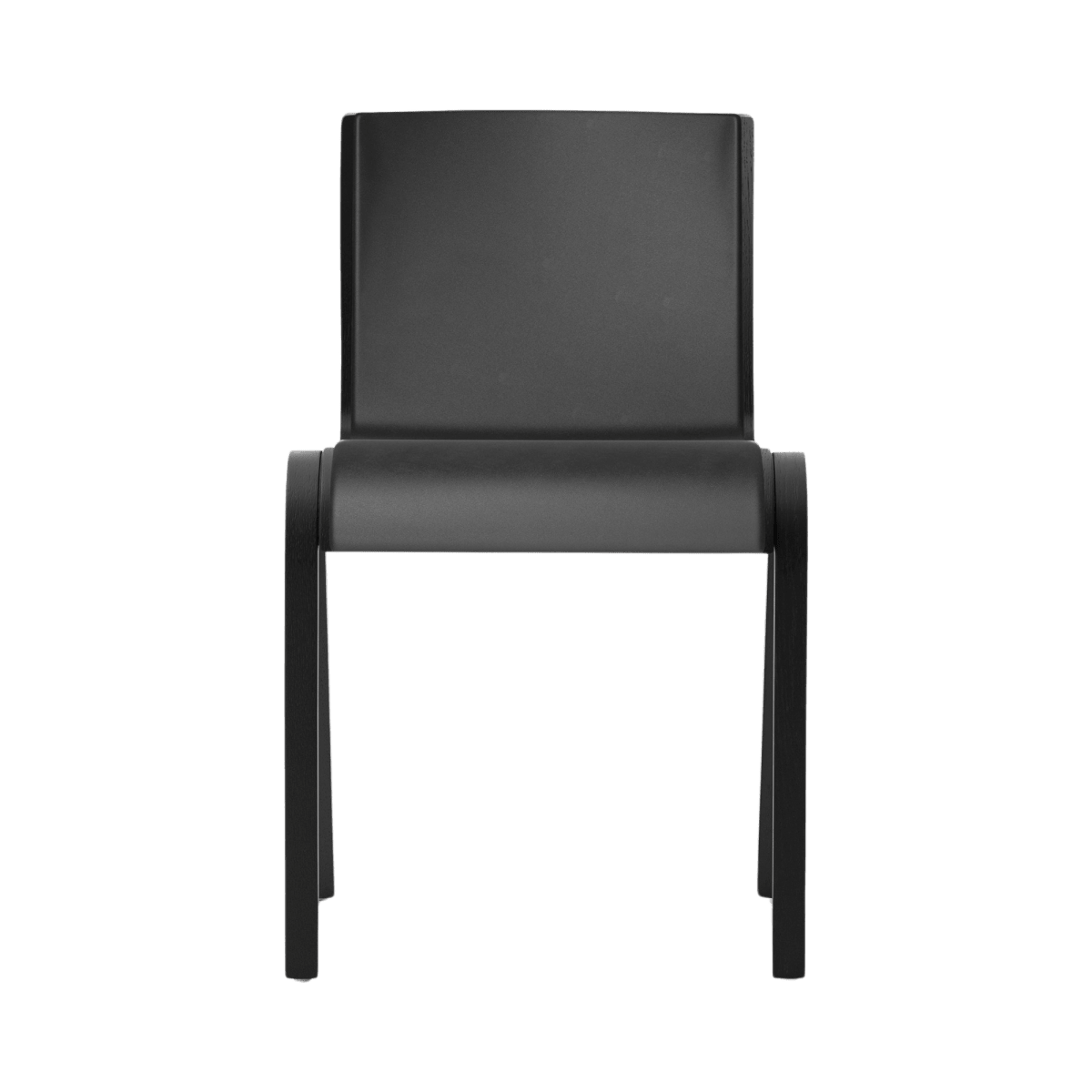 Ready Dining Chair, Fully Upholstered in black Dakar 0842 leather and a black painted oak frame, seen from the front.
