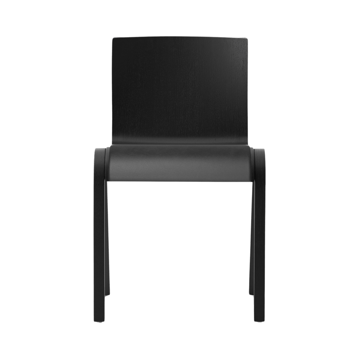 Front view of the Ready Dining Chair, Partially Upholstered, in black painted oak with a Dakar 0842 upholstered seat.