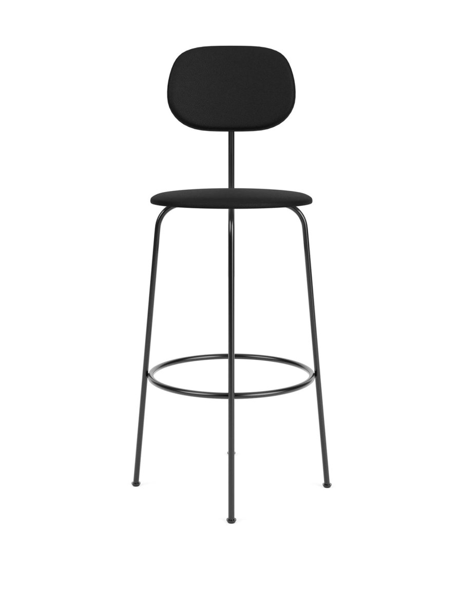 Front view of the Afteroom Bar Chair Plus, fully upholstered in black with a slender, powder-coated frame.