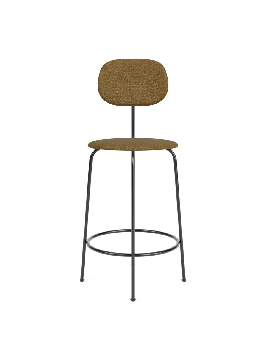 Front view of the Afteroom Counter Chair Plus, Fully Upholstered. It has a black frame and brown textured upholstery.