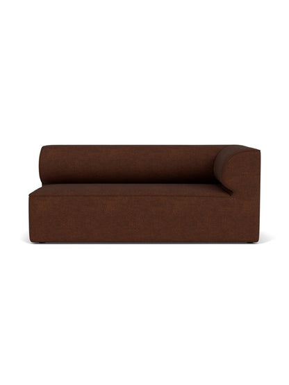 Front view of the Eave Sectional corner right module in dark brown bouclé, with a straight back and curved right armrest.