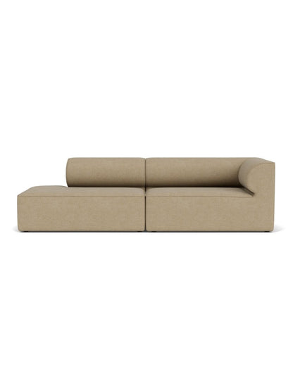 Eave Modular Sofa, 2-seater in beige. Front studio view showing an open chaise on the left and a curved armrest on the right.