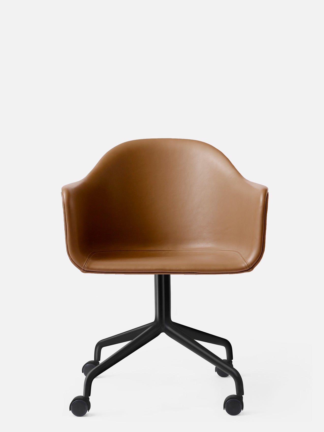 Harbour Arm Chair, Upholstered-Chair-Norm Architects-Star Base (Seat 17.7in H)/Black Steel w. Casters-0250 Cognac/Dakar-menu-minimalist-modern-danish-design-home-decor
