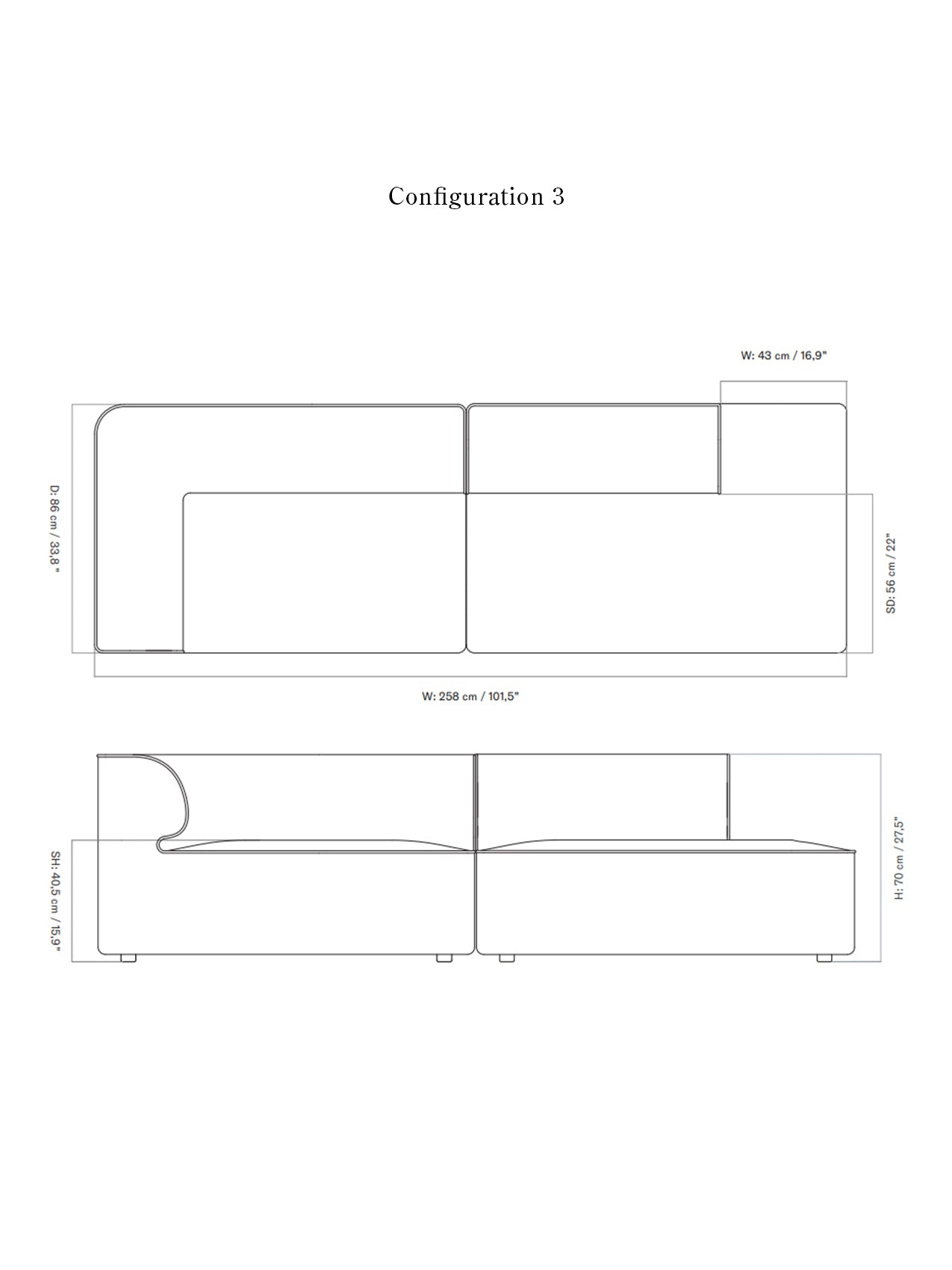 Eave Modular Sofa, 2-seater, Configurations 3-4