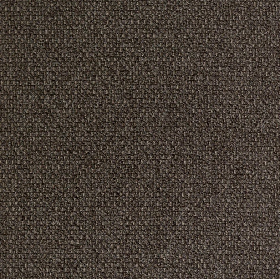 Close-up detail of the Logan, 05 Haze fabric, a structured cotton-wool bouclé weave in a rich, dark brown color.