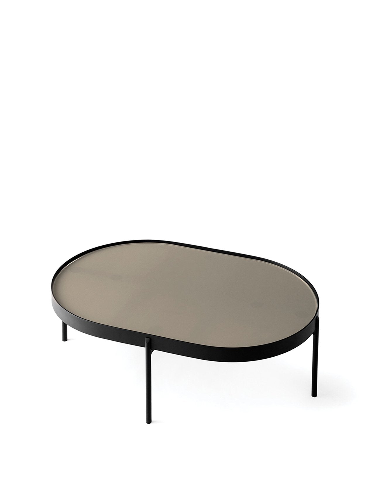 Round, oval-shaped Nono table with a dark top and black metal legs.
