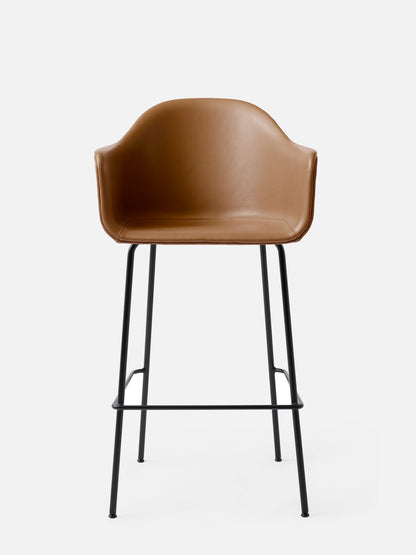 Harbour Arm Chair, Upholstered-Chair-Norm Architects-Bar Height (Seat 28.7in H)/Black Steel-0250 Cognac/Dakar-menu-minimalist-modern-danish-design-home-decor