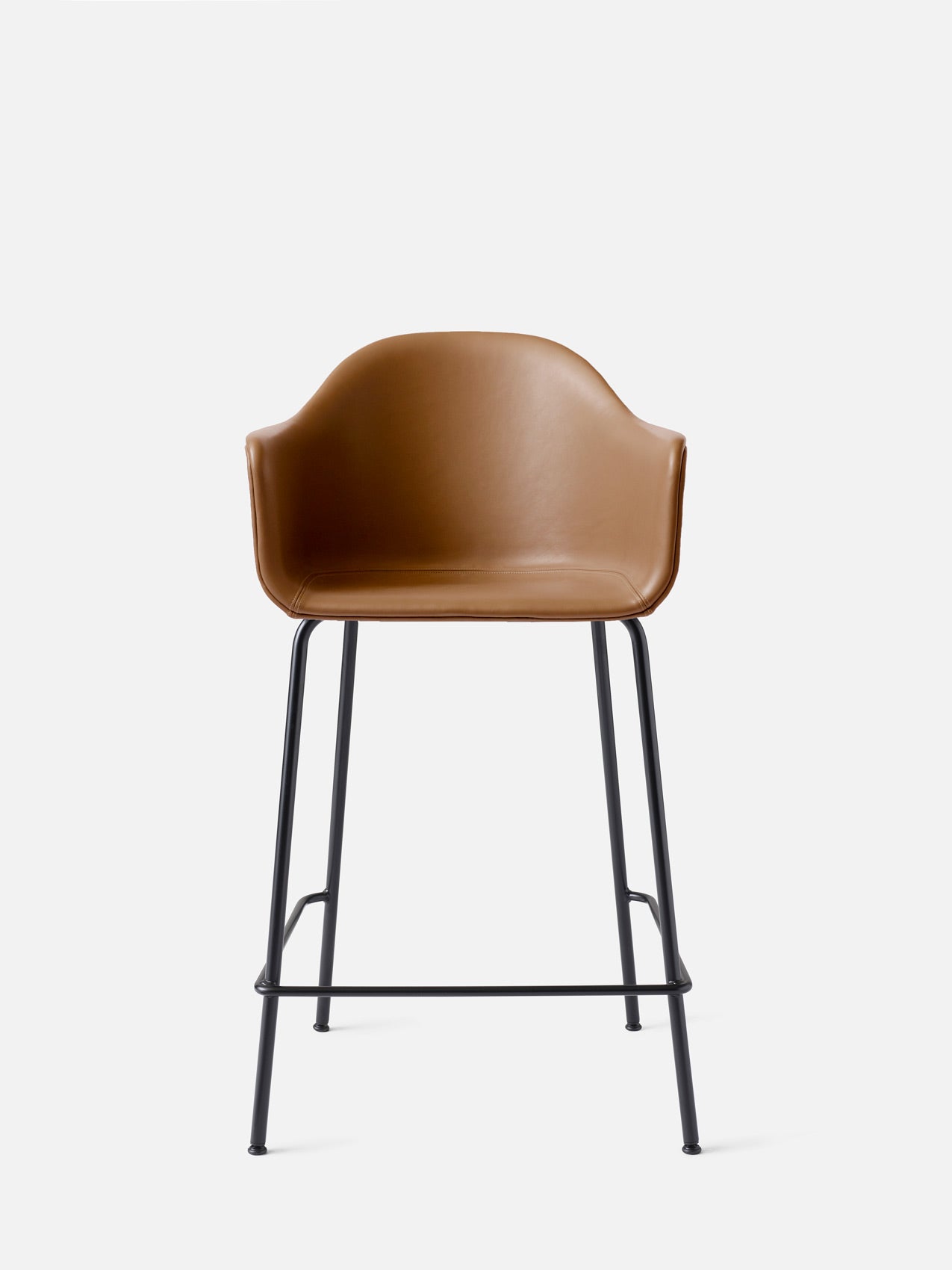 Harbour Arm Chair, Upholstered-Chair-Norm Architects-Counter Height (Seat 24.8in H)/Black Steel-0250 Cognac/Dakar-menu-minimalist-modern-danish-design-home-decor